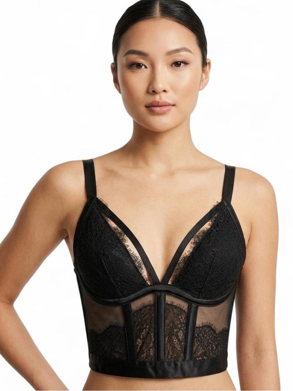 Victoria’s Secret Black Lace Corset Bustier Top Size M Y2K Coquette Lingerie